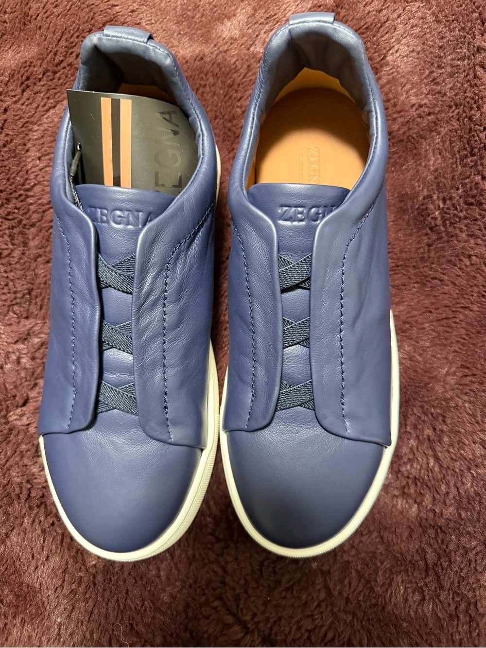 Men’s Navy Leather Slip-On Sneakers